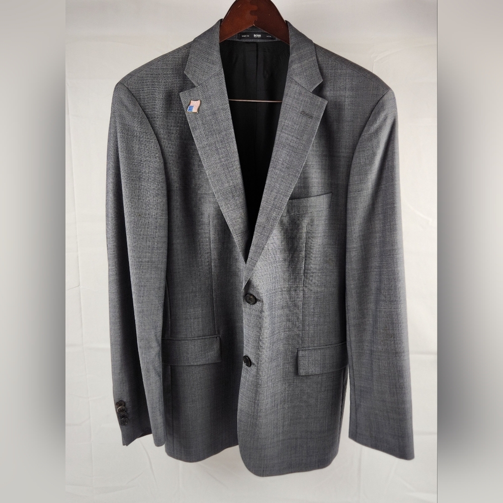 Boss Hugo Boss Suit Jacket Mens 40R Gray Solid Classic Fit Virgin Wool USA Made